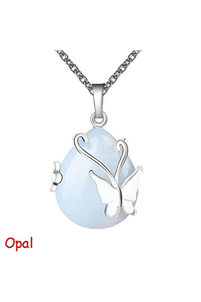 Choice قلادة من حجر الأوبال العتيق على شكل فراشة مصنوعة من حجر الكوارتز الورد...