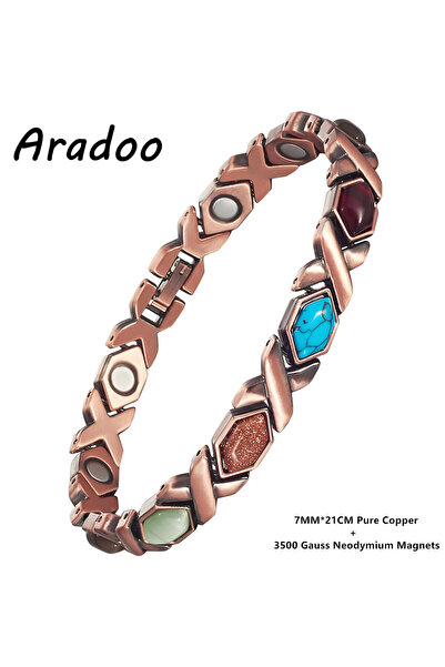 Choice B-C058 ARADOO سوار مغناطيسي من النحاس الخالص للنساء مجوهرات فيروزية لل...