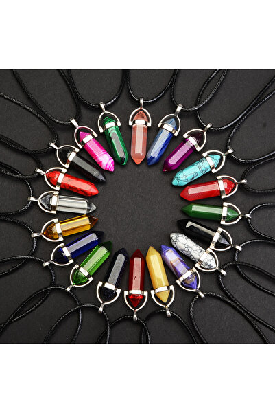 Choice مجموعة من 20 قطعة من قلادات العمود السداسية من الحجر الطبيعي العشوائي ...