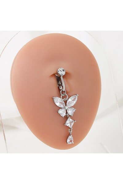 Choice 2 مشبك على حلقة زر البطن على شكل فراشة من النحاس الزركون ثقب البطن المزيف في السرة.