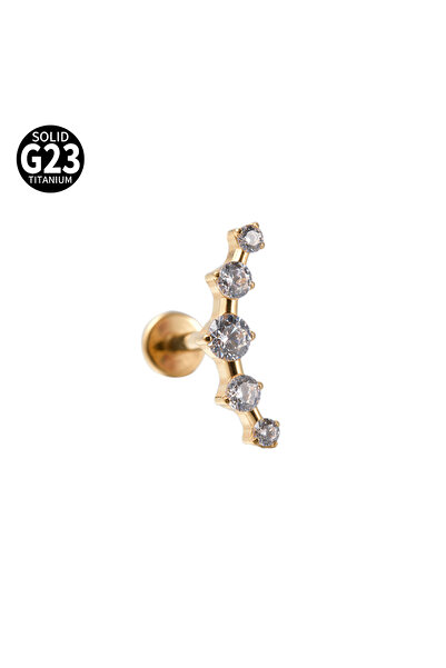 Choice آذان هندسية 1.2 × 8 مم ذهب G قطعة واحدة G23 تيتانيوم صلب CZ زهرة قمر غ...