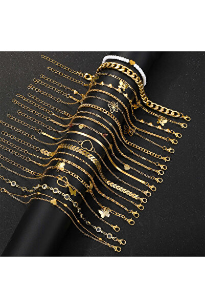 Choice 6177701HB مجموعة من 19 قطعة من سلاسل الكاحل المكدسة على شكل فراشة أنيقة وعصرية للحفلات النسائية