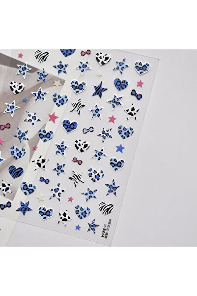 NAILFYOU Choice TO5214 Chic Blue Pink Leopard Pattern with Heart Shapes Delic...
