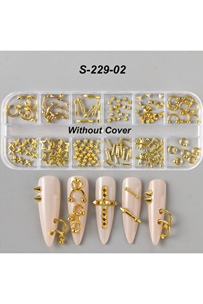 Choice S-229-02 12 شبكة Y2K دلايات أظافر من سبيكة فضية وذهبية بنمط بانك مسامي...