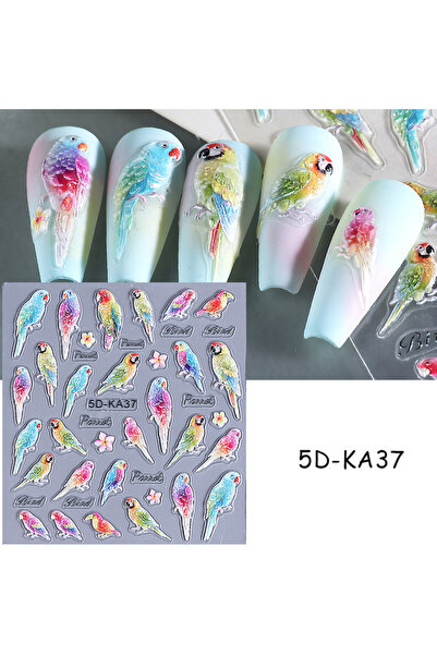 Choice 5D-KA37 1/2 قطعة ملصقات أظافر منقوشة 5D على شكل طائر ببغاء بتصميم أورا...
