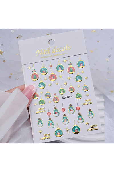 Choice NKZ322-02 قطعة واحدة من ملصقات فن الأظافر 5D البرونزية لعيد الميلاد على شكل رقاقات ثلج مرصعة بالماس وعقدة صنوبر ورجل ثلج