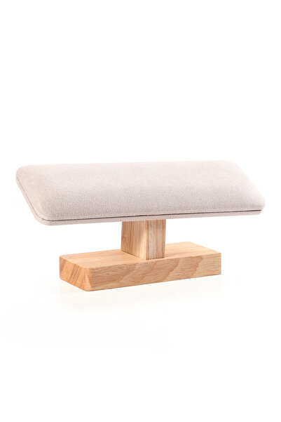 Choice Beige 1pc Wooden Base T-Shaped PU Leather / Velvet Bracelet Display Ra...