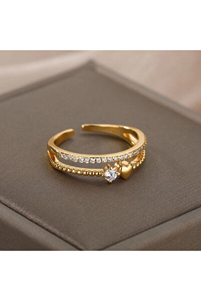 Choice AJZ10107 خواتم قلب للنساء بلون ذهبي خاتم قلب مزدوج مجوهرات الزفاف والخ...