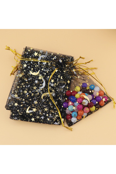 Choice 9x12 سم أسود 50 قطعة أكياس شاش سوداء على شكل نجمة وقمر 9*12 سم عبوة أو...