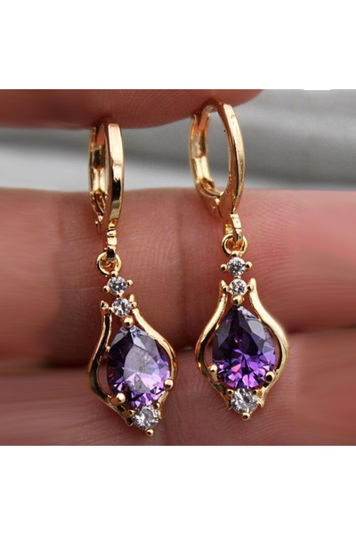 Choice أقراط أرجوانية رائعة من الزركون متعدد الألوان على شكل دمعة للنساء - مج...