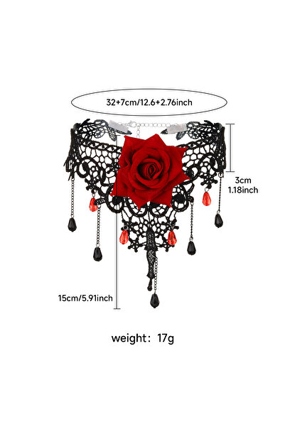 Choice قلادة نسائية على شكل سلسلة عنق من الدانتيل الوردي بتصميم قوطي باللون ا...