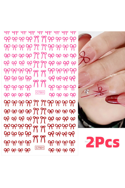 Choice ملصقات أظافر وردية/حمراء ثلاثية الأبعاد على شكل فيونكة صغيرة باللونين ...