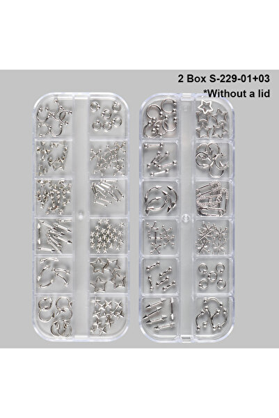Choice 2box S-229-01-03 12 Grids Goth Punk Nail Charms Studs Y2K Piercing Designs Metallic Silver Nails Ar