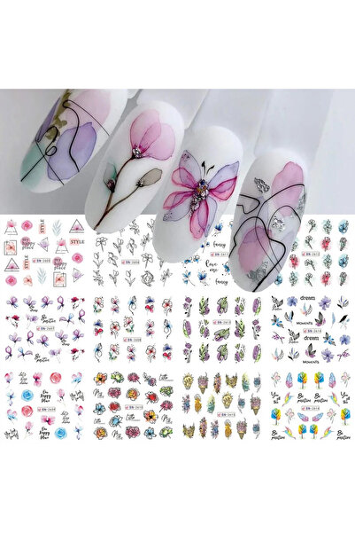 Choice مجموعة ملصقات أظافر زهرية من حبر نقل الماء للربيع والصيف BN2605-2616 ت...