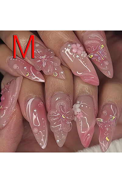 Choice 10 قطع أظافر متوسطة الحجم على شكل لوز بلون اللافندر مع تصميم زهرة لؤلؤ...