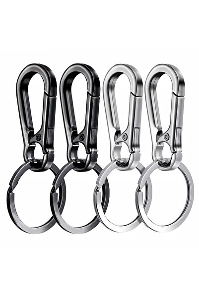 Choice 4 قطع من مشبك حلقة تسلق معدنية على شكل حلقة تسلق، حامل مفاتيح، أسود فضي