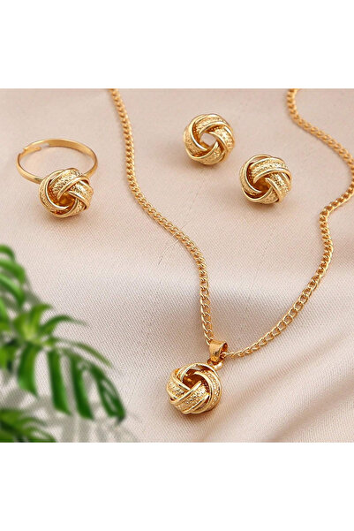 Choice طقم مجوهرات ذهبي مكون من 4 قطع بتصميم ملتوي، قلادة معدنية هندسية بسيطة...