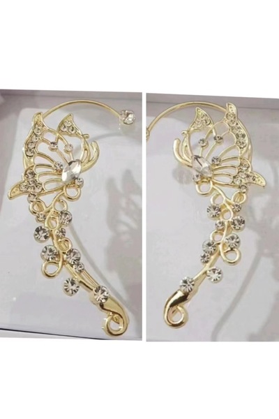 Choice Gold-color-2pc Sparkling Crystal Elf Butterfly Ear Cuff Without Pierci...
