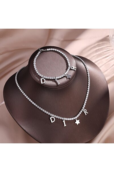 Choice طقم سوار وقلادة بسيط وفاخر من الفضة الإسترليني مرصع بالزركون وقلادة عل...