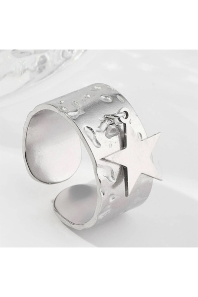 Choice خاتم مفتوح على شكل نجمة كورية AJZ50053B للنساء باللون الذهبي والفضي، عرض دائري، إصبع معدني ناعم R