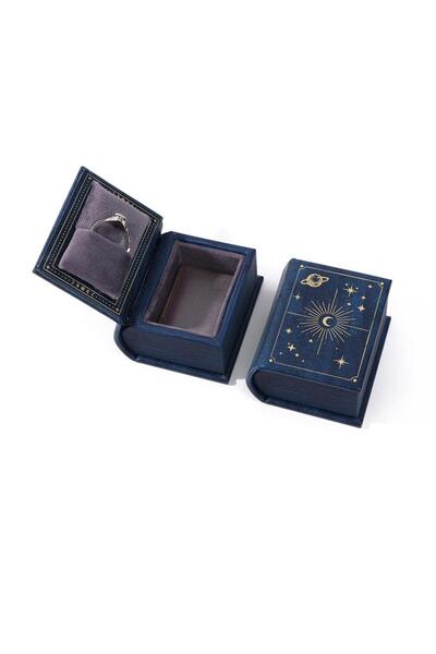 Choice علبة مجوهرات جلدية زرقاء على شكل كتاب، علبة خواتم مبطنة بقماش من جلد ا...