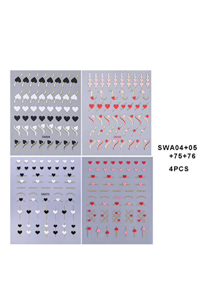 Choice SWA04 05 75 76 4 قطع ملصقات أظافر فنية على شكل قلب ذهبي ثلاثي الأبعاد ...