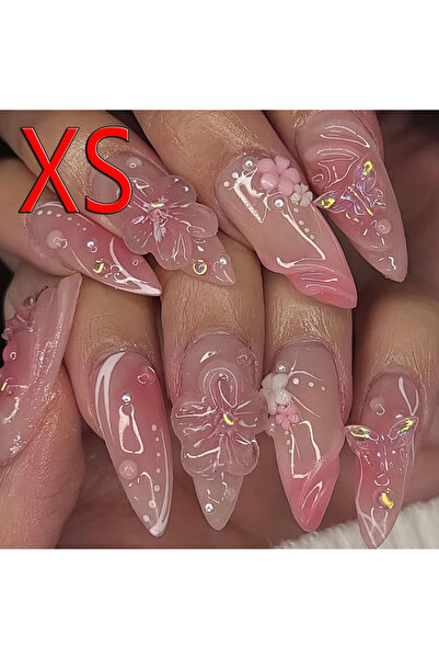 Choice 10 قطع أظافر حمراء متوسطة الحجم على شكل لوز مع تصميم زهرة لؤلؤية ثلاثي...