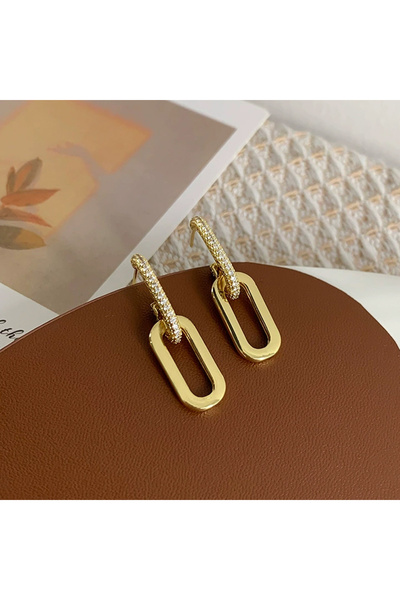 Choice أقراط متدلية من الزركون اللامع بتصميم هندسي مستطيل الشكل باللون الذهبي من يوبسك للنساء أنيقة وبسيطة