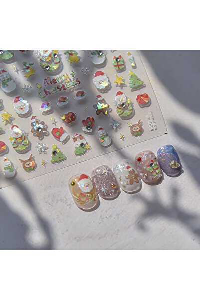 Choice 1 قطعة ملصقات أظافر عيد الميلاد الفاخرة كريستال الماس الكرتون الدب شجرة الظهر الغراء ملصق فن الأظافر...