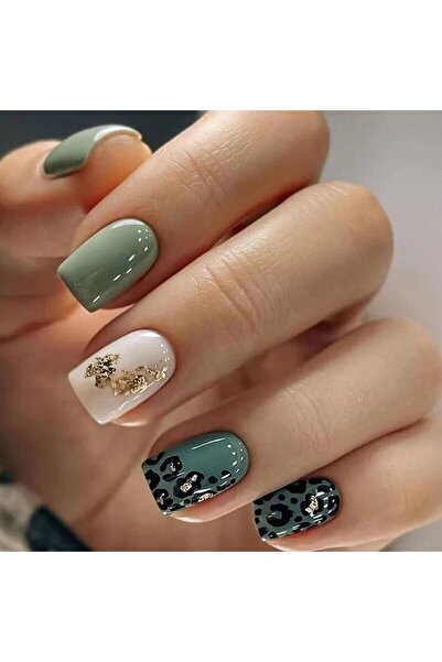 Choice QHW451 24 قطعة أظافر قصيرة فرنسية بسيطة بطبعة جلد النمر مع جيلي واحد ومبرد أظافر واحد