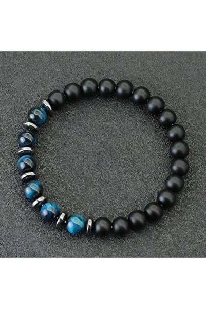 Choice سوار أنيق من الخرز للرجال من bluetigereyes، مصنوع من حجر شاكرا أسود مص...