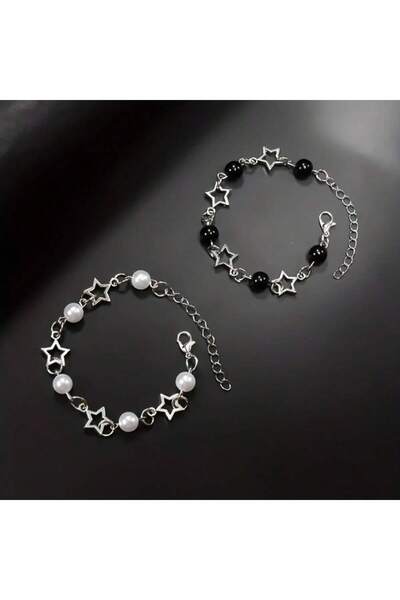 Choice black and white 2-Piece Y2K Pearl Star Bracelet Set, Suitable as a Men...