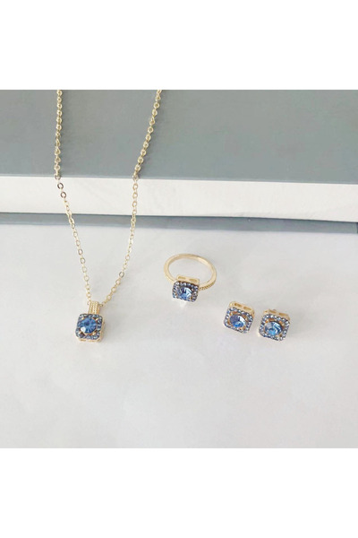 Choice مجموعة مجوهرات مكعب فاخرة من قطعة واحدة H647-GBU، مجموعة قلادة وأقراط ...