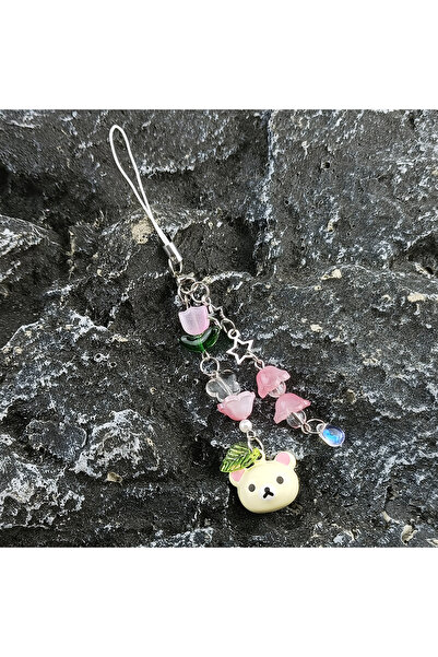 Miniso Red Cute Bell Bear Pendant Matching Phone Charms Keychains Y2K Handmad...