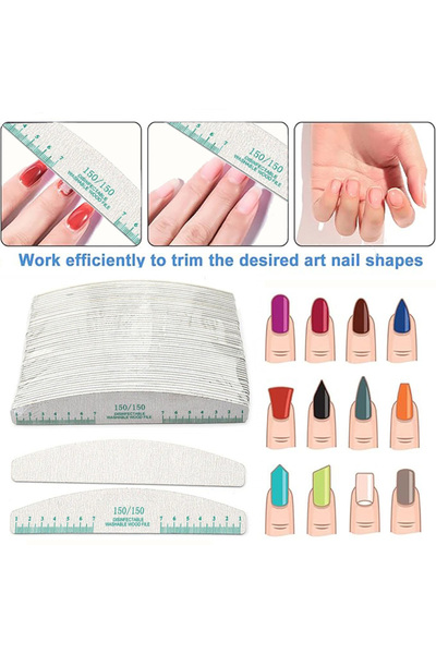 Choice 100 قطعة C 50/100 قطعة مبرد أظافر مطبوع عليه مسطرة، كتلة تلميع خشبية، باديكير، مانيكير، جل أظافر بالأشعة فوق البنفسجية