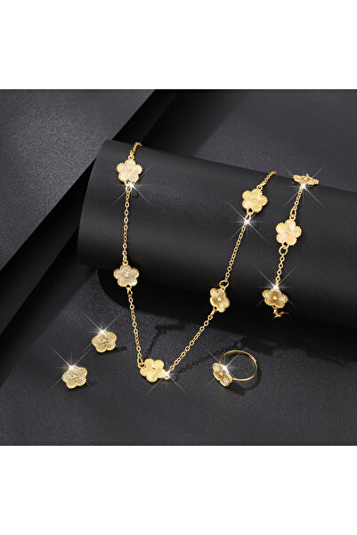 Choice مجموعة مجوهرات من نبات زهرة البرقوق اللامع مكونة من خمس أوراق وسوار وق...