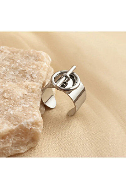 Choice خاتم قابل للتغيير في الحجم باللون الفضي بإبزيم OT للنساء بسلسلة هندسية...