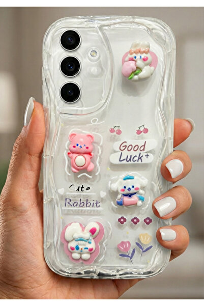 Rivor Samsung Galaxy A36 Kılıf 3D Sevimli Tavşan ve Ayıcık Figürlü Kabartmalı...