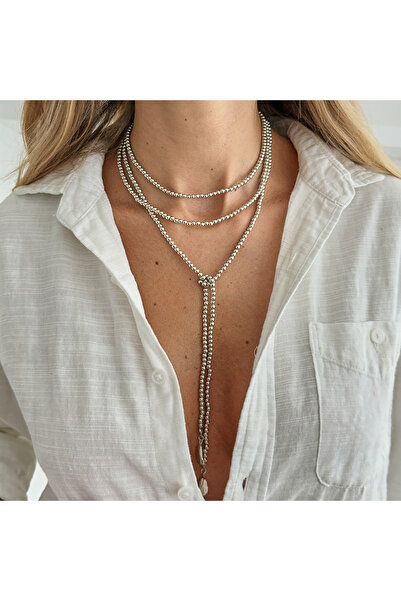 Choice قلادة فضية اللون من ساليركون 2025، بتصميم عصري جديد، مزينة بخرز ذهبي غ...