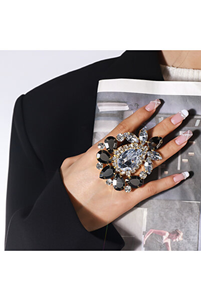 Choice خاتم ذهبي اللون بتصميم هندسي مبالغ فيه عصري مرصع بأحجار الراين للنساء، هدية كبيرة لعيد الحب، الافتتاح أ