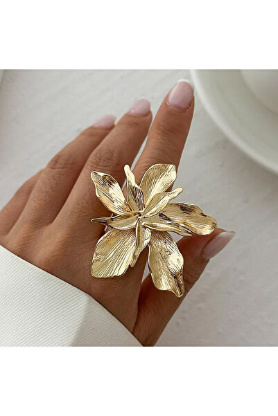 Choice AJZ10129-2 خاتم زهرة كبيرة مزدوج الطبقات مبالغ فيه للنساء، خاتم إصبع معدني للحفلات البانك J