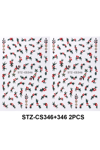 Choice قطعتان STZ-CS346 ملصقات أظافر لعيد الميلاد المجيد بتصميم أوراق زهور ال...