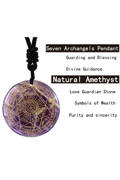 Choice قلادات تميمة من حجر الجمشت الطبيعي من الكوارتز وكريستال رئيس الملائكة السبعة ورجال مايكل وخاتم سليمان