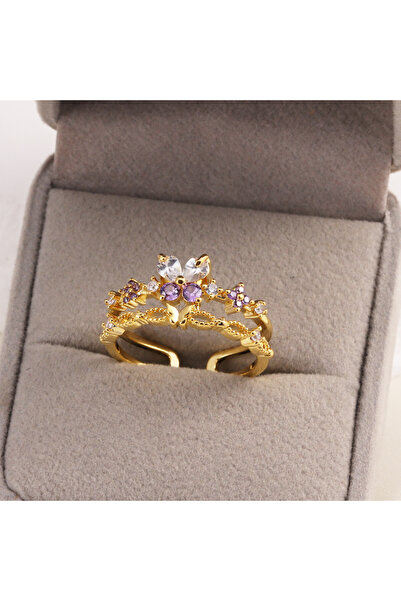 Choice خاتم زهرة الزركون الملون اللطيف الجديد من الذهب عيار 17 للنساء والفتيا...