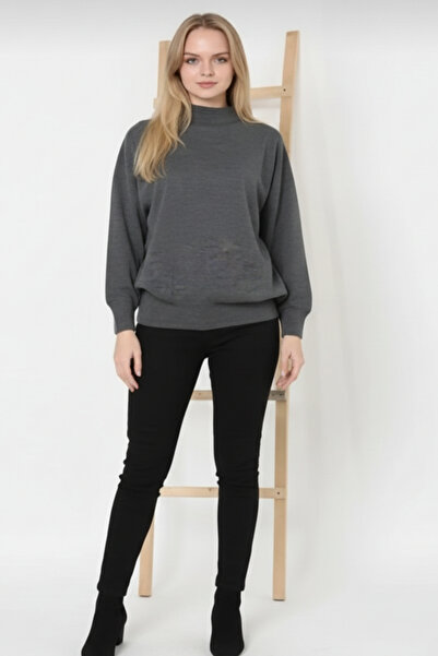 İntive Lingerie Women's Gray Long Sleeve Turtleneck Basic Knit Sweater