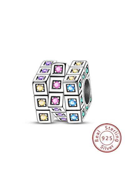 Choice KTC1332 قلادة خرز مكعب روبيك على شكل مخلب لطيف من الفضة الإسترلينية عيار 925 بتصميم تاج لامع، مناسبة للأصل