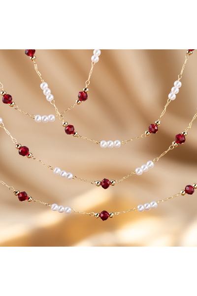 Choice 1m Red-KC Gold 50cm/100cm Imitation Pearl Copper Chain Red Glass Bead ...