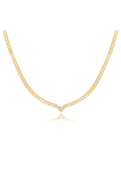 Choice gold necklace Luxury Fashion V Shape CZ Tennis Necklace for Women Gold Statement Iced Out Crystal Ch