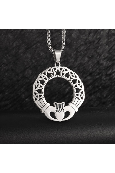 Choice AL21018-Silver Stainless Steel Celtic Trinity Knot Claddagh Heart Shap...