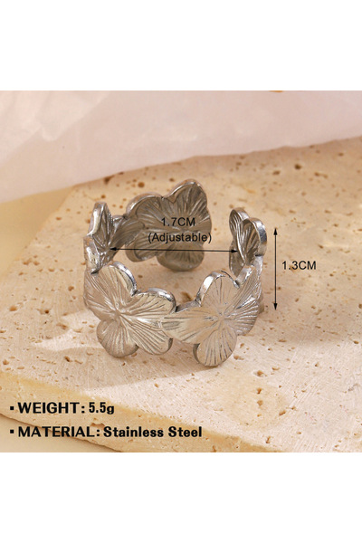 Choice 02 خواتم أنيقة من الفولاذ المقاوم للصدأ على شكل زهرة كبيرة للنساء مطلية بالذهب عيار 18 قيراطًا بتقنية PVD خاتم إصبع مفتوح